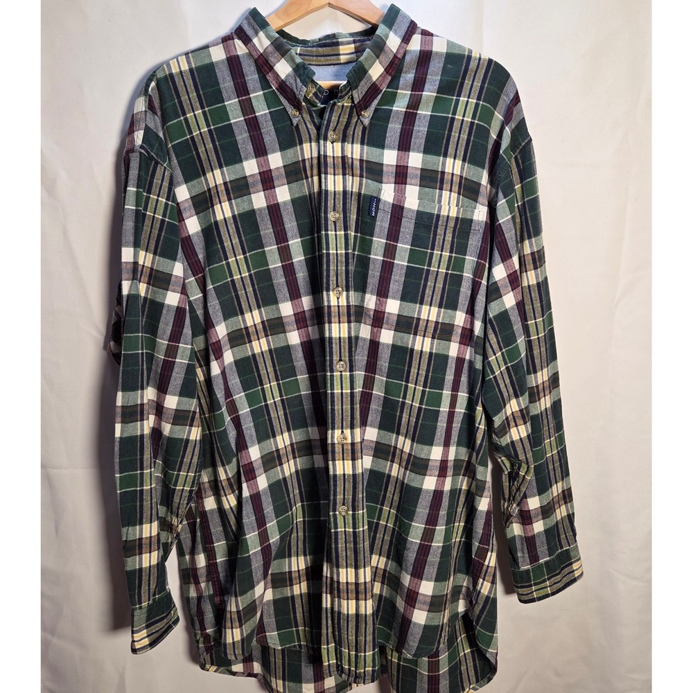 Retro IZOD Green Plaid Shirt Men's XL Long Sleeve Button Down 90s‎